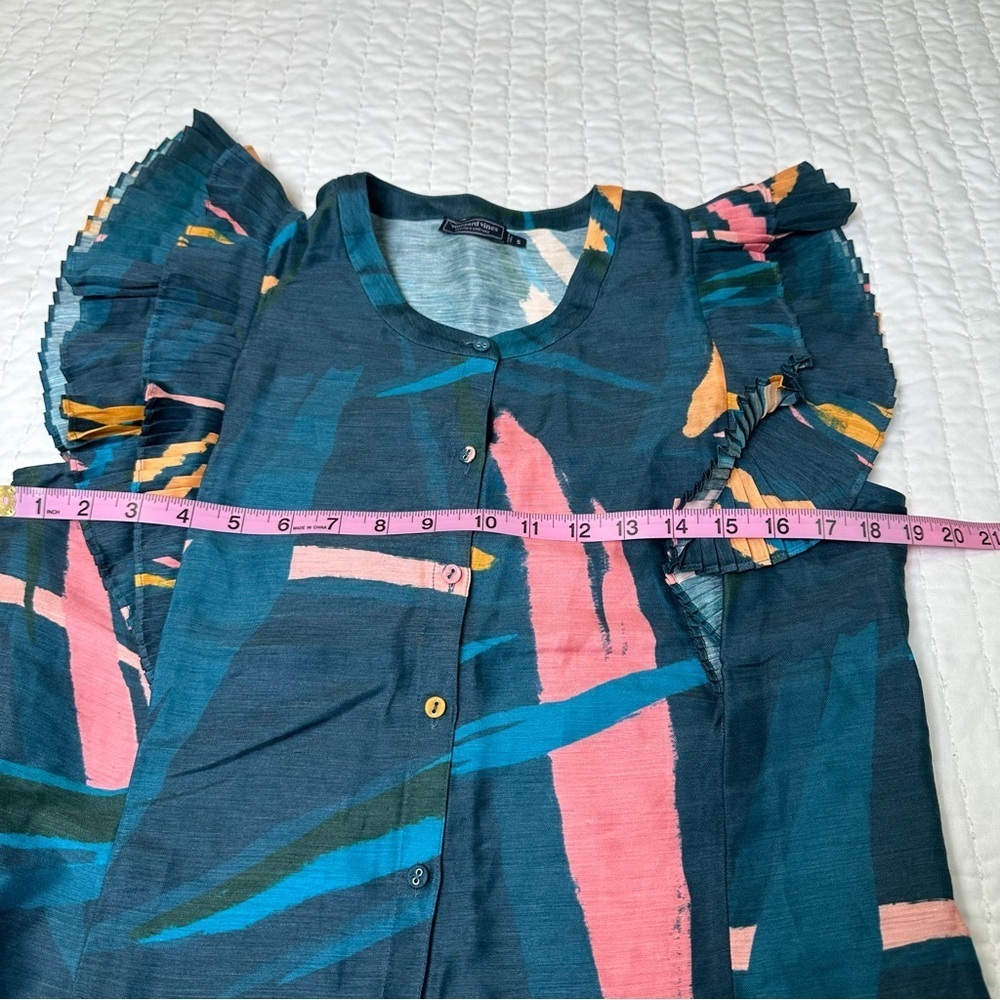 Vineyard Vines Linen Silk Blend Multicolor Ruffle Sleeve Blouse In Size S - Picture 6 of 11
